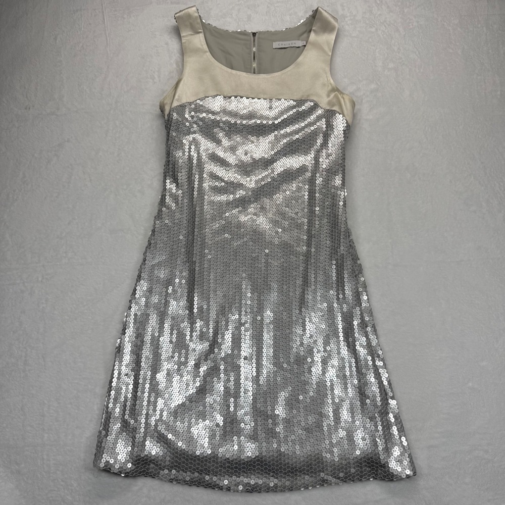Chaiken Sequin‎ Dress Party Cocktail Sleeveless Silver Mini Dress Size 4